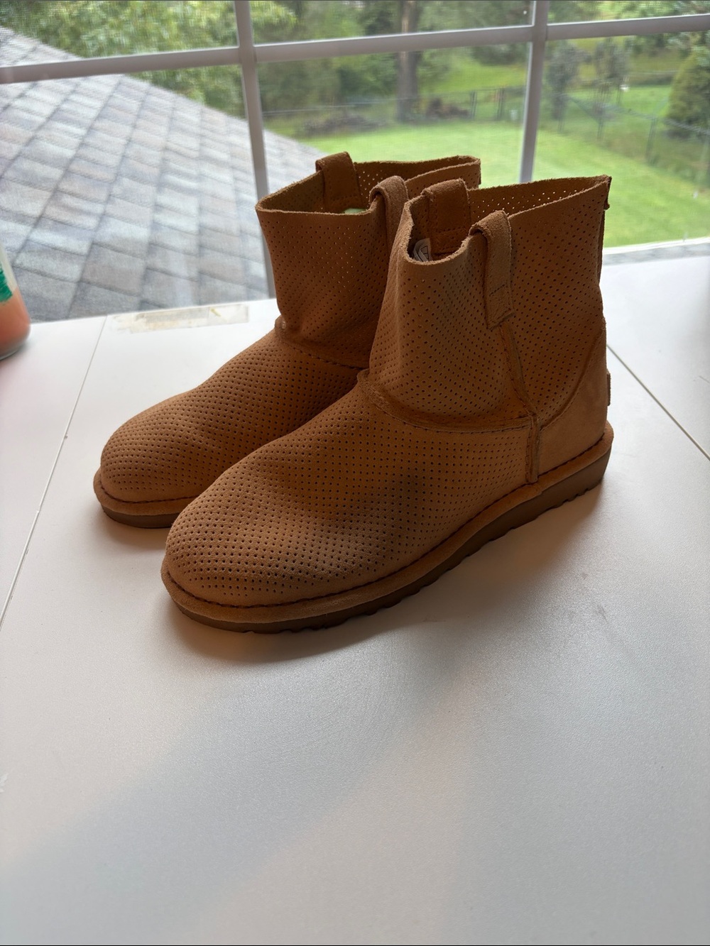 UGG Perforated Suede Short Ankle Boots in Tan